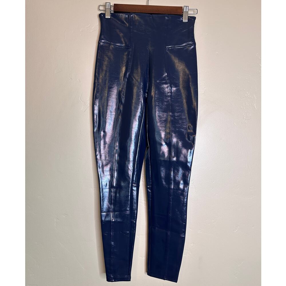 SPANX Faux Patent Leather Leggings Dark Navy Small Petite
